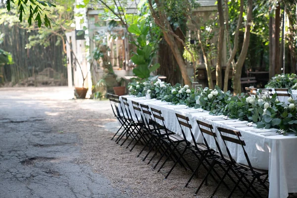 Cenário Mesa Casamento Jardim Com Tema Vintage Mínimo Ambiente Luz Imagem De Stock