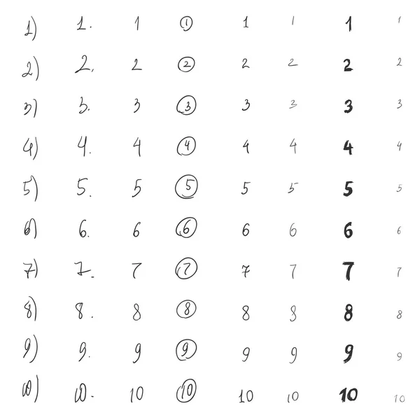 Croquis Ensemble de listes numérotées — Image vectorielle