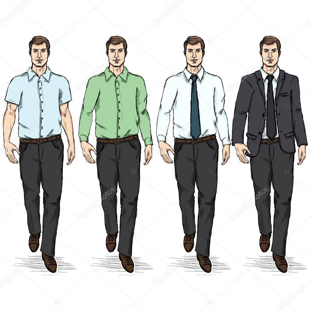 Set of Color Sketch Men Models