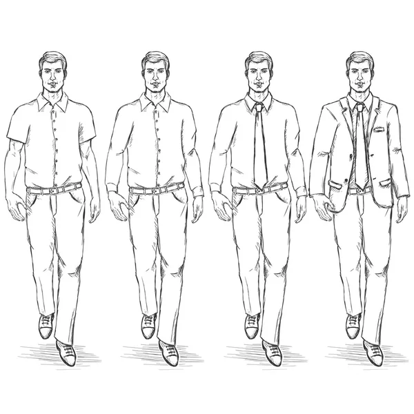 Set of Sketch Men Models.  Business Dress Code — Stock Vector