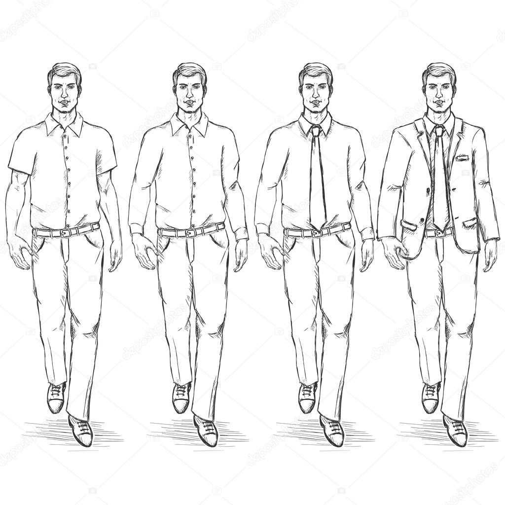 Set of Sketch Men Models.  Business Dress Code