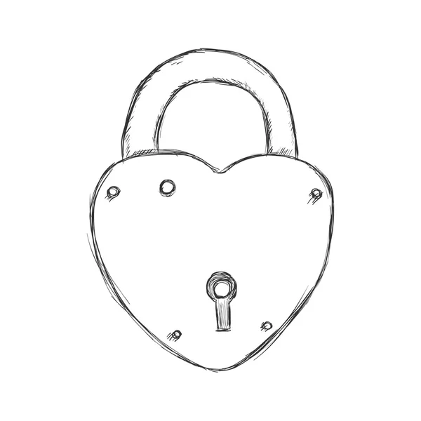 Single Sketch Heartshape Padlock — Stock Vector