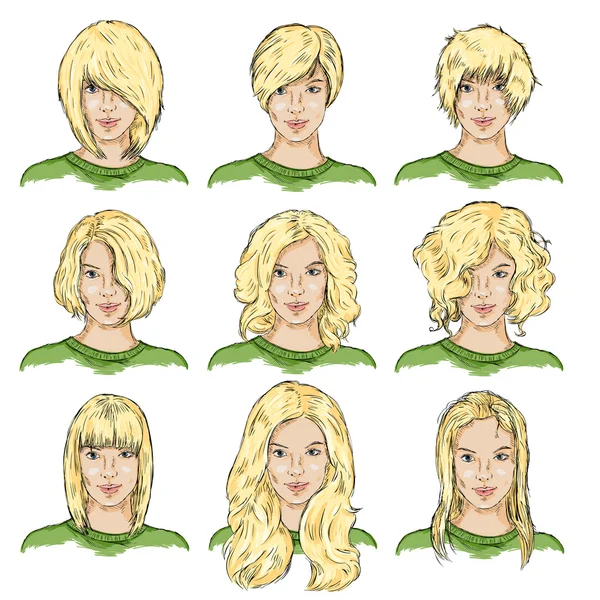 Sada barevných náčrtek ženské tváře — Stockový vektor