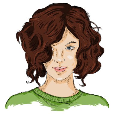 Kadın yüzü kroki. Kadın saç modeli.