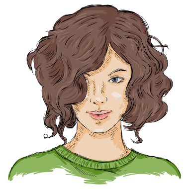 Kadın yüzü kroki. Kadın saç modeli.