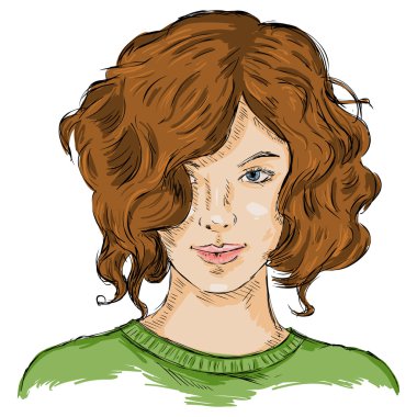 Kadın yüzü kroki. Kadın saç modeli.