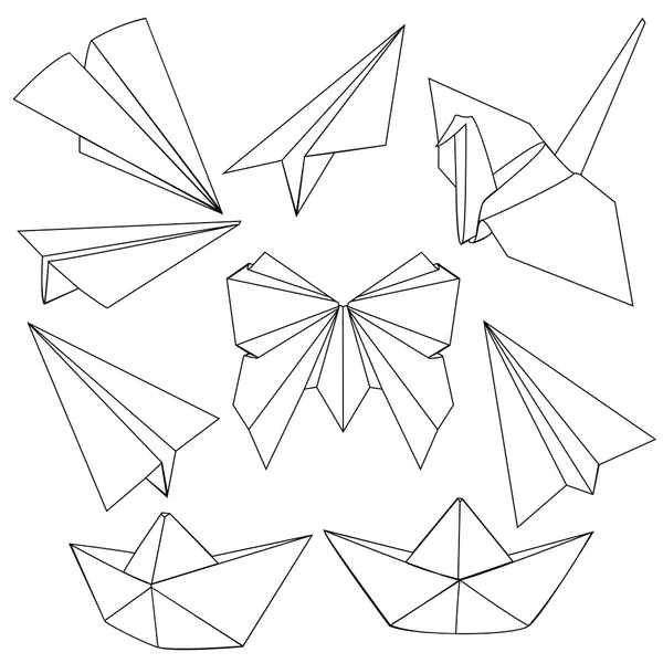Schwarze Linie Kunst Origami-Formen — Stockvektor