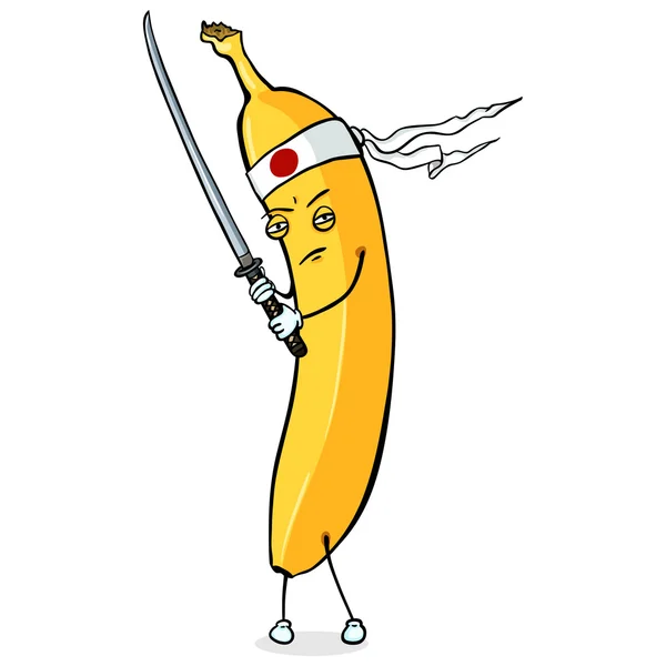 Banana Samurai with Sword — Stock Vector