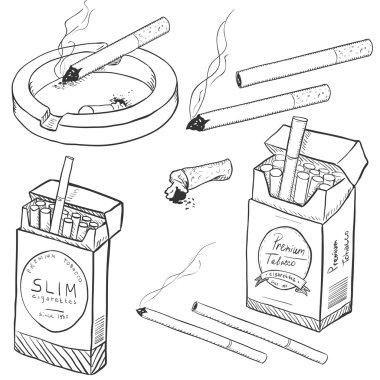 Sigara ve sigara kutuları kümesi