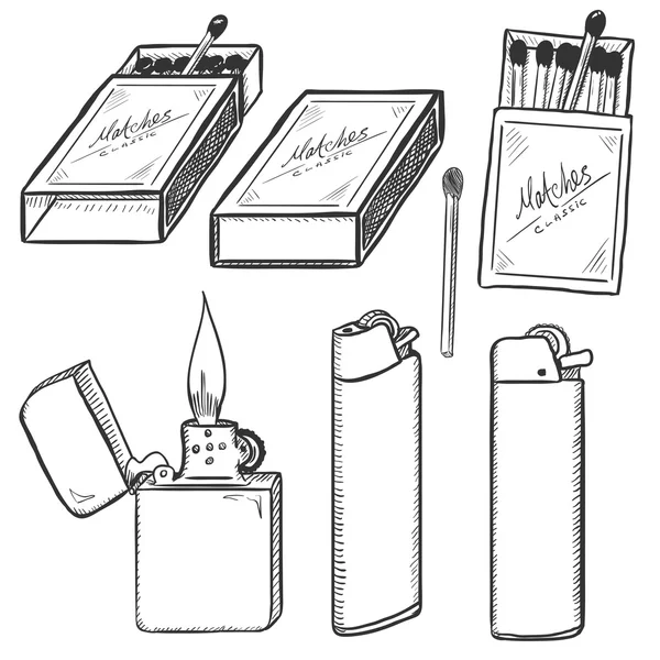 Набір відповідників і запальничок — стоковий вектор