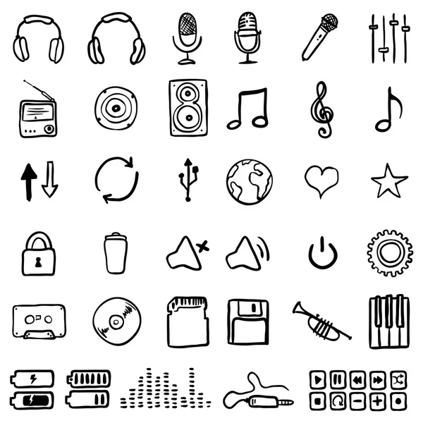Icone di musica doodle — Vettoriale Stock