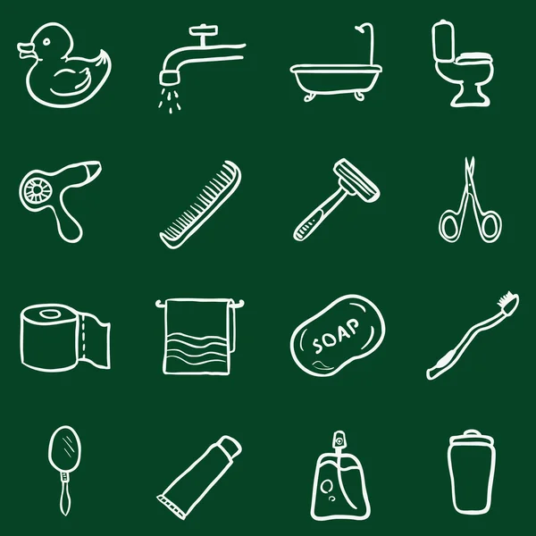 Doodle-Badezimmer und Hygiene-Ikonen. — Stockvektor