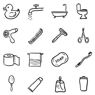 Doodle banyo ve hijyen simgeler.