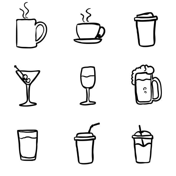 Doodle Drinks Iconos . — Archivo Imágenes Vectoriales