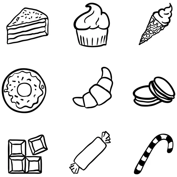 Ícones de sobremesa Doodle . —  Vetores de Stock