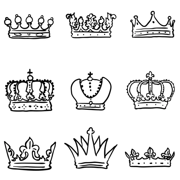Doodle βασιλικό στέμμα εικονίδια — Διανυσματικό Αρχείο