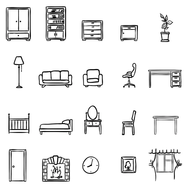 Icônes de meubles doodle — Image vectorielle