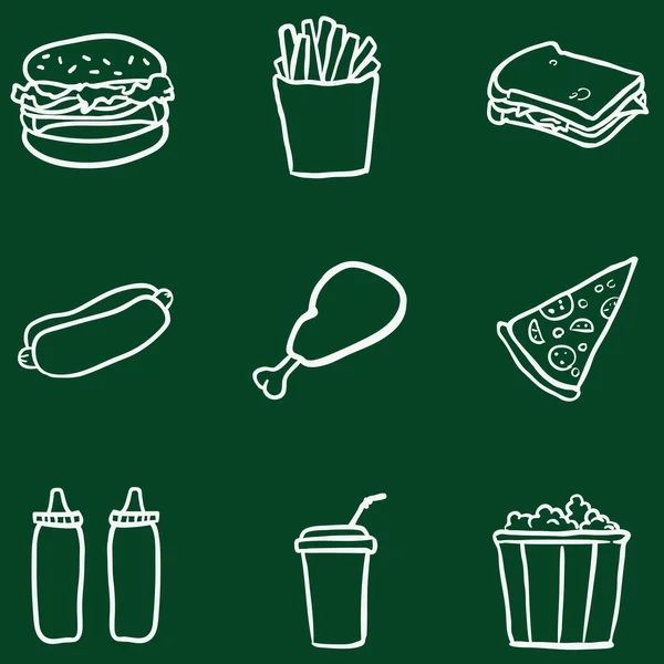 Doodle Fast-Food-Ikonen. — Stockvektor