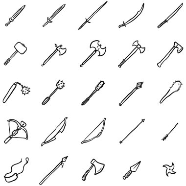 Doodle Medieval Weapon Icons clipart
