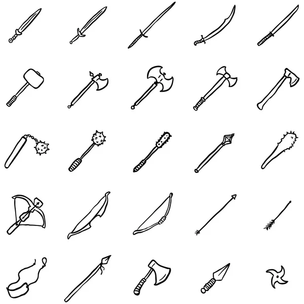 Doodle iconos de armas medievales — Vector de stock