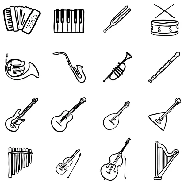 Instrumentos musicales iconos — Vector de stock