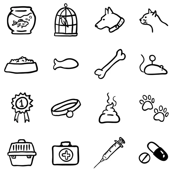 Ícones de animais de estimação Doodle — Vetor de Stock