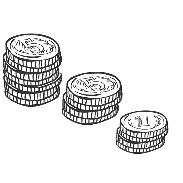 Set of Sketch Coins Stacks — Stock Vector