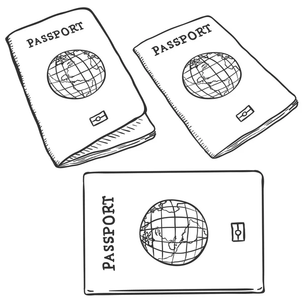 Conjunto de Passaportes Sketch — Vetor de Stock