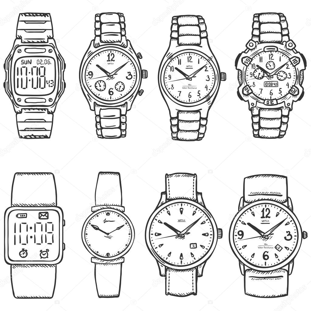 Realistic Sketch Of A Watch Set Of Different Watches Vector Stock  Illustration  Download Image Now  iStock