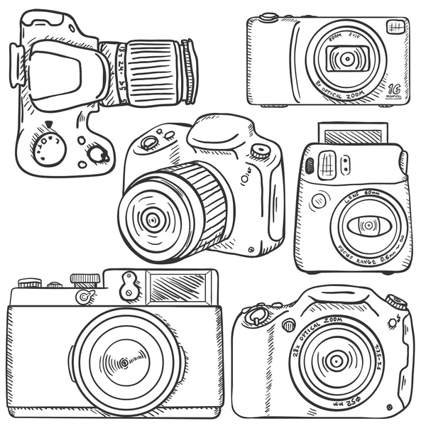 Set di fotocamere Sketch — Vettoriale Stock