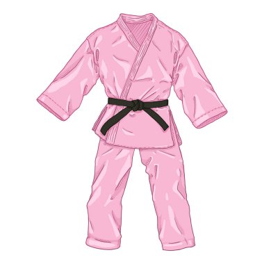 Siyah kuşaklı pembe karate kimonosu. Vektör Çizgi Filmi Ci İllüstrasyonu.