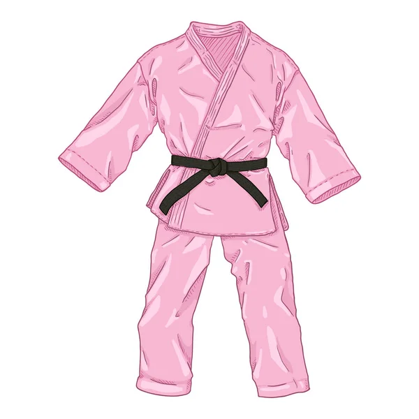 Pink Karate Kimono Com Black Belt Vetor Desenhos Animados Ilustração —  Vetores de Stock