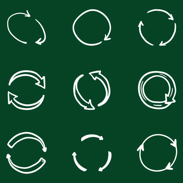 Vector Giz Desenhado Doodle Circle Setas Repetir Refrescar Símbolos —  Vetores de Stock