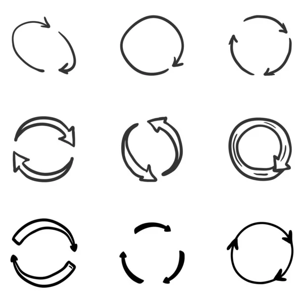 Vector Hand Drawn Doodle Circle Arrows Repetă Reîmprospătează Simbolurile — Vector de stoc