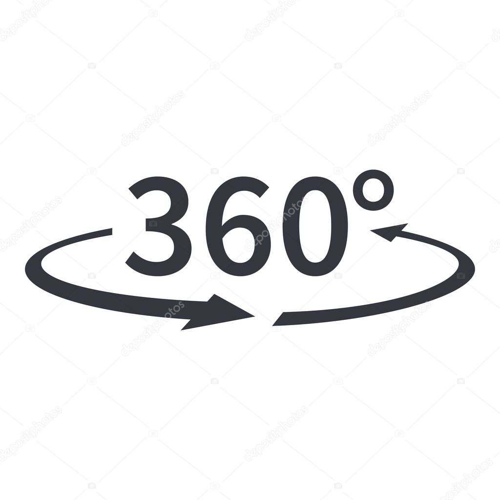 Vector Black 360 Degrees Icon. Around View Symbol.