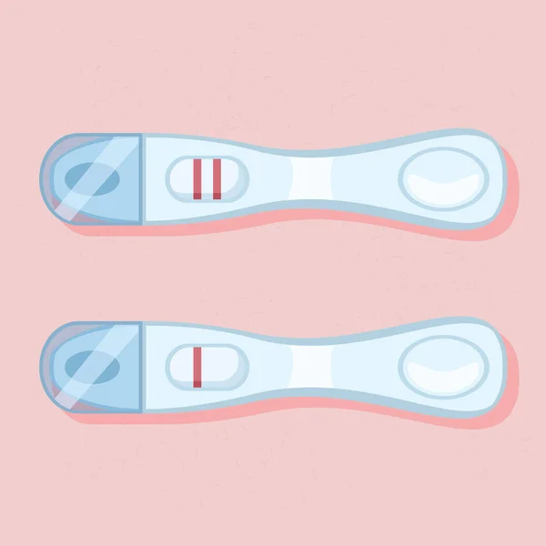 Vector Flat Illustration Two Pregnancy Tests Pink Background Résultats Positifs — Image vectorielle