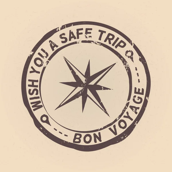 Vector Stamp Wind Rose Text Побажайте Безпечної Подорожі Подорож Бон — стоковий вектор