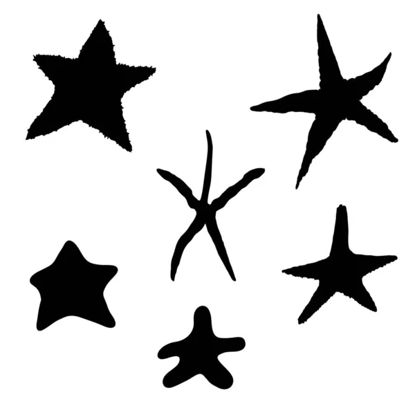 Vector Set Black Silhouette Starfish Isolated White Background — стоковый вектор