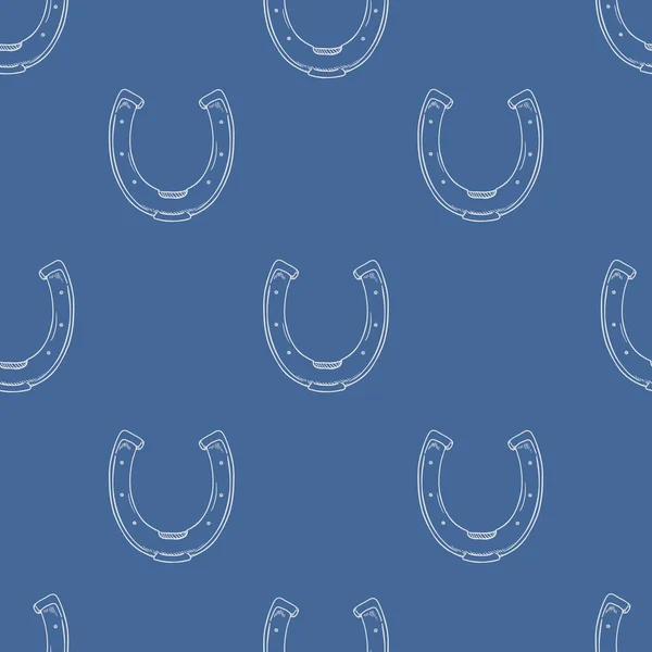 Vector Seamless Pattern Sketch Weiße Hufeisen Auf Blauem Hintergrund — Stockvektor