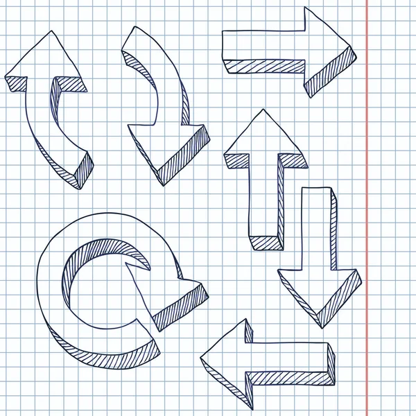 Векторный Набор Эскизов Нарисованные Стрелки Чеканной Бумаге — стоковый вектор