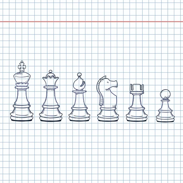 Ensemble Vectoriel Pièces Échecs Croquis Full Chess Figures Collection — Image vectorielle