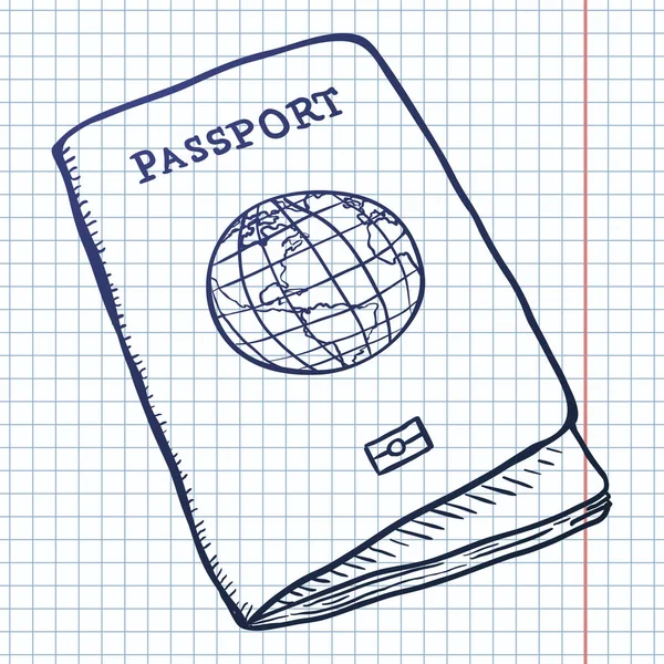 Illustration Vectorielle Passeport Croquis Unique Sur Fond Carreaux — Image vectorielle