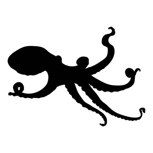 Vector Black Silhouette Octopus Bakcground Branco —  Vetores de Stock