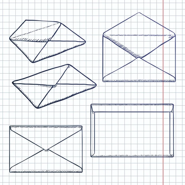 Conjunto Vetores Envelopes Postais Esboço Tinta — Vetor de Stock