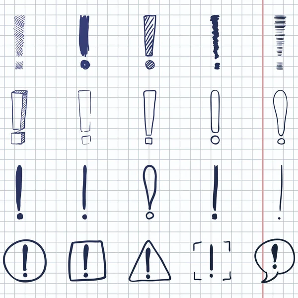 Ensemble Vectoriel Points Exclamation Croquis Bleus — Image vectorielle