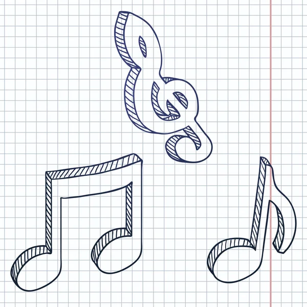 Vector Conjunto Símbolos Boceto Notas Musicales Iconos Melodía — Vector de stock