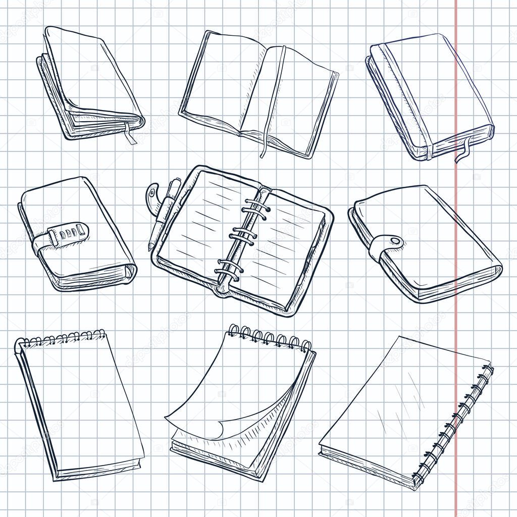 Sketch Notebooks, Notepads and Diaries Vector Set