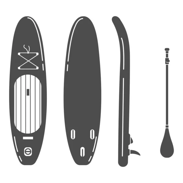 Vektor Silhouette Sup Board Lapát Fekete Ikonok Supboard Set — Stock Vector