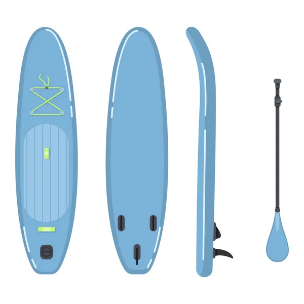 Sup Board Vector Flachlustrations Set Unterschiedliche Sicht Auf Blaues Supboard — Stockvektor