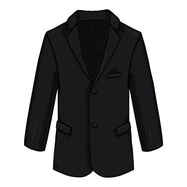 Siyah Blazer. İş Giysisi Ceket Vektörü Çizgi Film Çizimi.